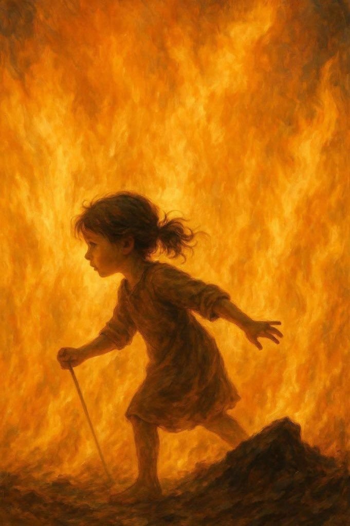 The girl in the flames